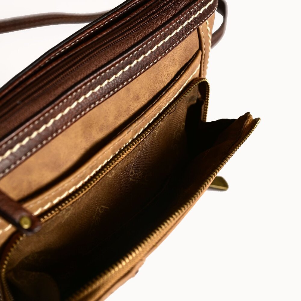 B.O.C. BORN CONCEPTS Brown Faux Leather Shoulder Bag /Cross-Body whip stitching - Picture 2 of 8